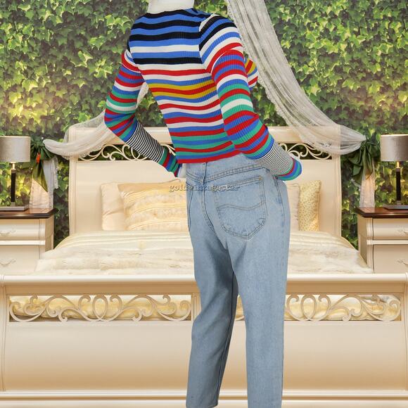 Diane von Furstenberg Striped Rainbow Knit Stretchy Top M - Picture 8 of 10